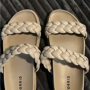 torrid Braided Double-Strap Slide Sandals — Cream